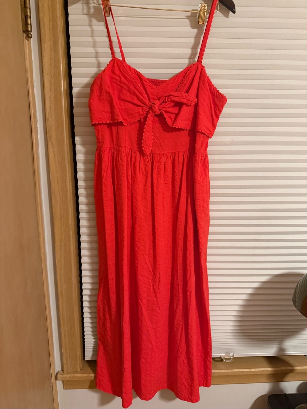 Old Navy Red/Coral Tie-Front Midi  Dress Sz L